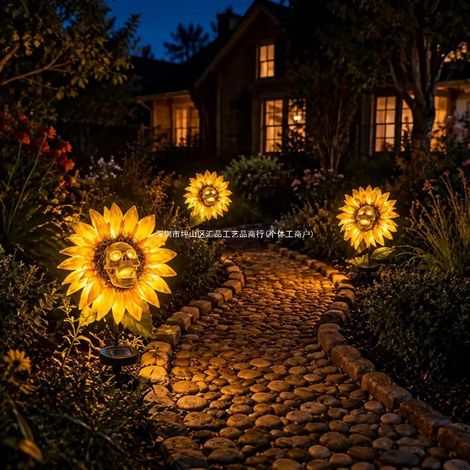 Neue Halloween-Solar-Sonnenblumen-Totenkopf-Stehleuchte, 3-flammige Halloween-Stehlampe