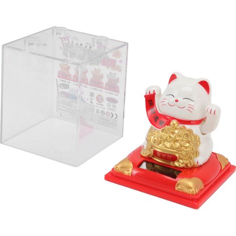Ornement solaire chat porte-bonheur, détecteur de lumière, agite automatiquement la main, décoration chat porte-bonheur pour la maison, la voiture, le bureau, cadeau, blanc (1/5)