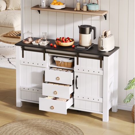 Buffet de cuisine avec portes coulissantes et 3 tiroirs, 120x40x80 cm, blanc (1/5)