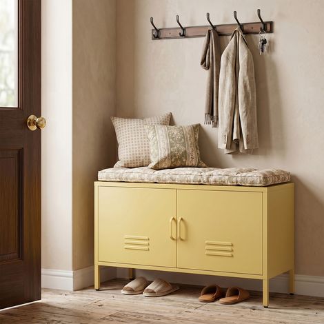Armoire rangement acier étagères réglables, imperméable facile nettoyer, salon chambre entrée, coloris jaune (1/5)