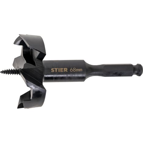 STIER Forstnerbohrer 68mm Durchmesser, Holzbohrer, selbstzuführende Schraubenspitze, hochwertig, schneller Spanabtrag, für Kork, Karton, Hartholz, MDF (1/4)