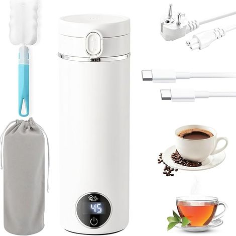 Bouilloire de Voyage Portable de 500 ml avec Chargeur USB-C, Bouilloire électrique avec Poignée de Transport et 6 Réglages de Température, Deux Modes D'alimentation pour la Maison et les Voyages (1/5)