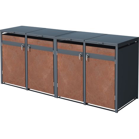 ML-Design Copribidone per 4 Bidoni di Spazzatura 240L 264x80x116,3 cm Antracite Effetto Ruggine Acciaio Contenitore per Pattumiera Copri Bidone per Rifiuti con 4 Porte con Serratura (1/5)