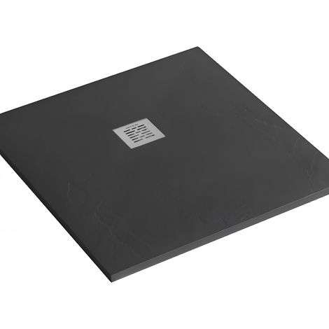 Receveur de douche en pierre naturelle découplable SANINDUSA STONIT Marina 120x80 effet relief SCHISTE antiglisse C3+bonde couleur noir