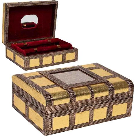 Joyero de metal repujado dorado 27,5x20x7,5