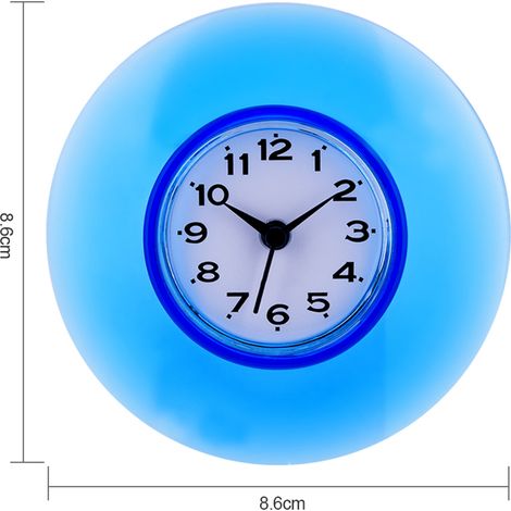 Mini horloge murale à ventouse miroir pour salle de bain cuisine douche étanche quartz décorative bleue (1/3)