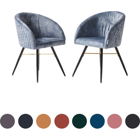 Set of 2 Vittorio Modern Velvet Dining Chairs - Ergonomic Curved back with Metal Legs - Armchair for Dining Room Kitchen Living Room - Grey (1/5)