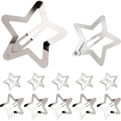 Juego de 12 pinzas para el cabello, estrellas plateadas, metal resistente, 3 cm y 4 cm, para niñas y mujeres. (1/5)