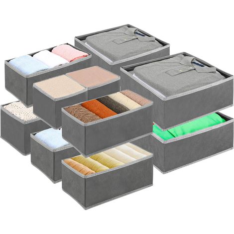 Set of 12 Non-Woven Fabric Storage Boxes, Foldable and Washable Organizers for Drawers, Wardrobes and Clothes, Breathable (Grey) (1/5)
