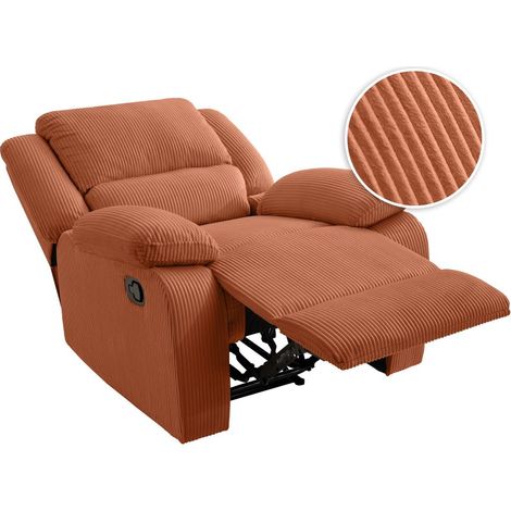 Loungitude – Fauteuil relaxation manuel LEO en velours côtelé – Inclinaison réglable – Assise moelleuse – Fabrication européenne – Couleur terracotta