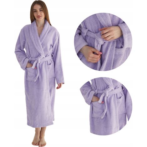 Damen-Frottee-Bademantel, warm, 100 % Baumwolle, weich, lila, Größe 2XL (1/5)