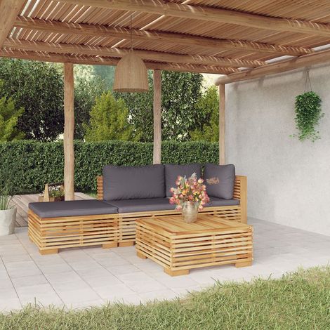 Salon de jardin 4 pcs avec coussins Bois de teck solide (1/5)