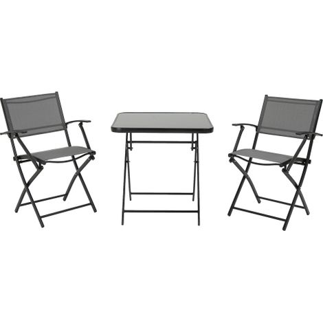 Ensemble table et chaises de jardin pliable, réseau métallique noir et gris, idéal pour jardin et balcon, meuble extérieur gain de place design moderne