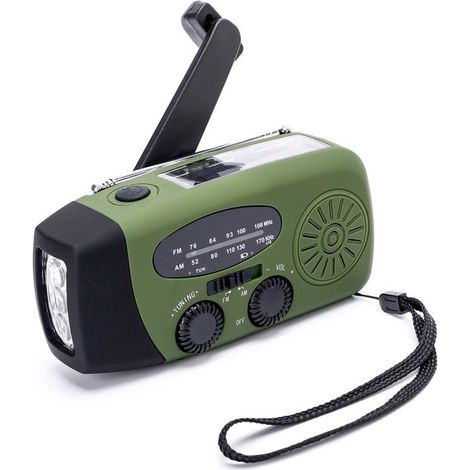 Radio solar de emergencia: radio FM/MW con manivela，función de batería externa solar，2000 mAh，linterna con dinamo LED，para el hogar y el camping (1/2)