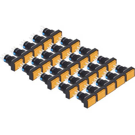 Lot de 25 interrupteurs à bouton-poussoir carrés en laiton ABS à verrouillage automatique avec voyant lumineux pour boîte de distribution, 16 mm, 24 V, jaune (1/5)