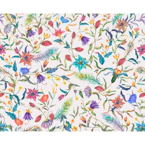 Tela Oxford decorativa para exteriores - motivo de flores y pluma de pavo real I DR250 (1/5)