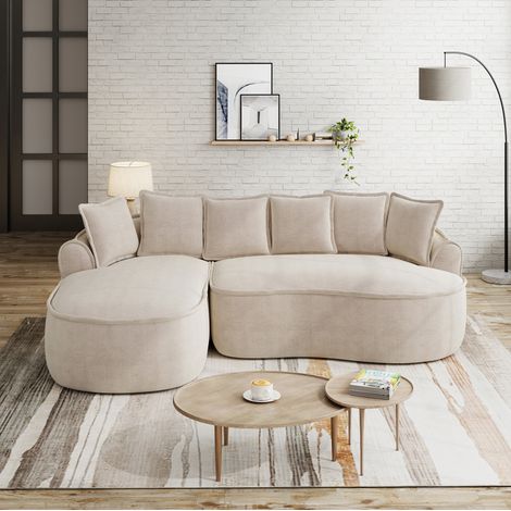 Sofá modular con chaise longue de chenilla marrón claro, sin estructura, convertible y sin montaje (1/5)
