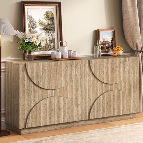 Aparador 160x40x80 cm natural en tablero de partículas con puertas silenciosas y estantes ajustables (1/5)