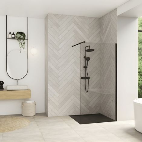Mampara de ducha fija KINEDO Smart Design Solo 130 cm, negro mate