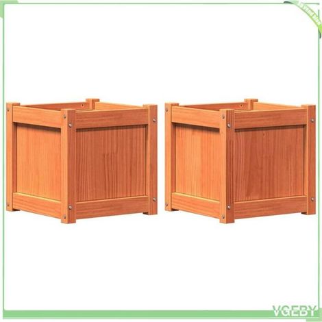 Jardinière extérieure - FAFEICY - 837409 - Bois de pin massif - cire marron - Pack 2 40x40x40 cm (1/5)