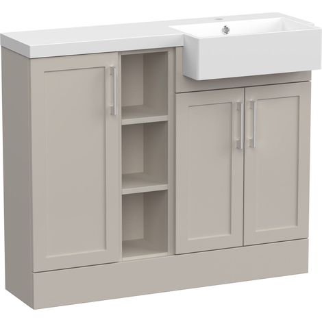 Pirehill Traditional Floor Standing Compact 3 Door Combination Vanity Unit with Shelves and Basin, Right Hand, 1000mm, Pebble Grey