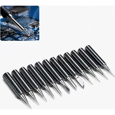 12 Pieces 900M Soldering Iron Tips, Replacement Tips for Soldering Station, Copper Soldering Iron Tips with Coating for Electronic Repair, DIY and Precision Work (1/5)