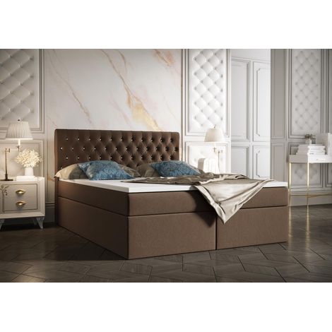 Lit Boxspring Monett - Brun - 180x200 Cm - Lit Élégant - Lit Double - Matelas À Ressorts Bonnell (1/4)