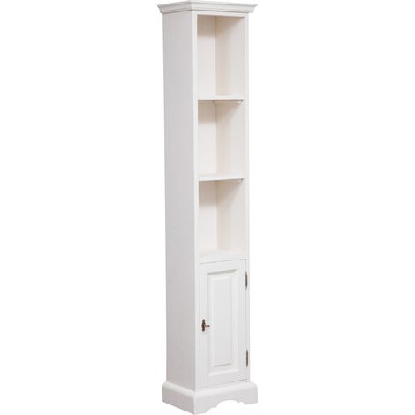 Libreria Country in legno massello di tiglio finitura bianca anticata 40x30x196 cm