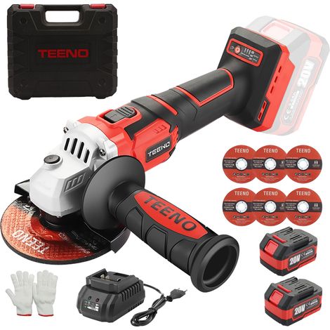 Teeno – Meuleuse d'angle sans fil 20V – Moteur Brushless – Vitesse 9800 tr/min – Disque Ø125mm – 2 batteries lithium-ion 3.0Ah (1/5)