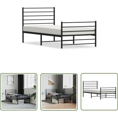 The Living Store Bettgestell mit Kopf- und Fußteil Metall Schwarz 107x203 cm - Metallbettfassungen - Doppelbettgestell - Boxspringrahmen - Schwarzes Bettgestell - Betten Günstig Kaufen (1/5)