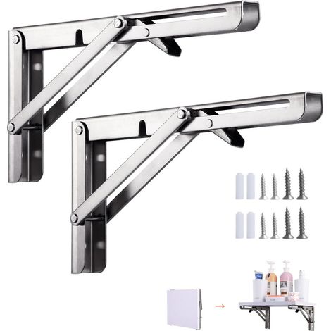 2 supports pliables de 150 mm, support mural, support d'étagère, charge maximale 50 kg (sans planche en bois), acier inoxydable