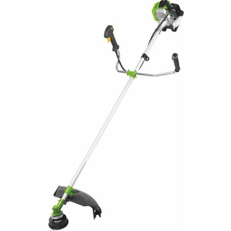 Fieldmann débroussailleuse thermique essence 52 cm3 moteur 2 temps 1,4 kW largeur de coupe 44 cm lame 3 dents acier tête à fil double poignée harnais marque tchèque 250 euros
