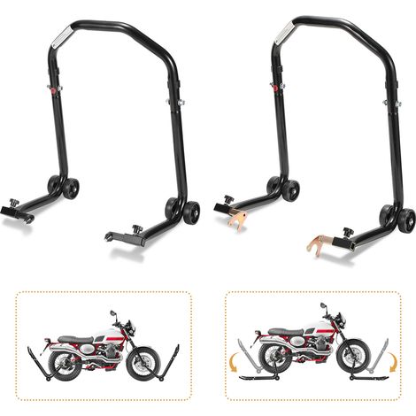 Wolketon Motorradständer Set für Wartung, Frontheber und Heckheber aus Stahl, vorne 20–28 cm, hinten 30–40 cm, Schwarz (1/5)