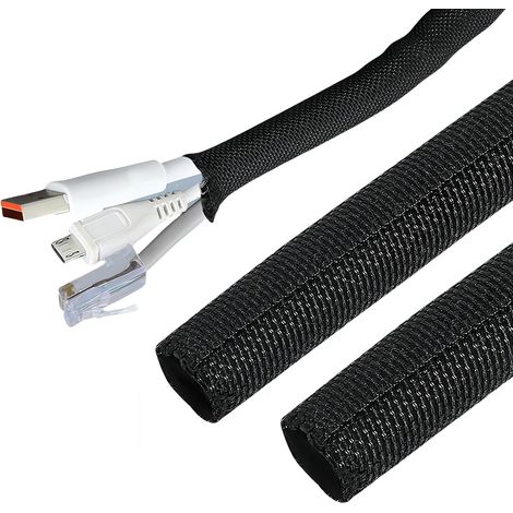 Manchon de Câble 4 Mètres Gaine de Protection de Câbles pour Animaux Domestiques Auto-Fermeture Manchon Anti-Morsure pour Petits Animaux, Gaine Tressée Résistante et Durable pour Bureau, Noir (1/5)