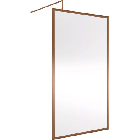 Nuie Full Outer Framed Wetroom Screen 1100mm W x 1850mm H with Support Bar 8mm Glass - Brushed Bronze (1/2)