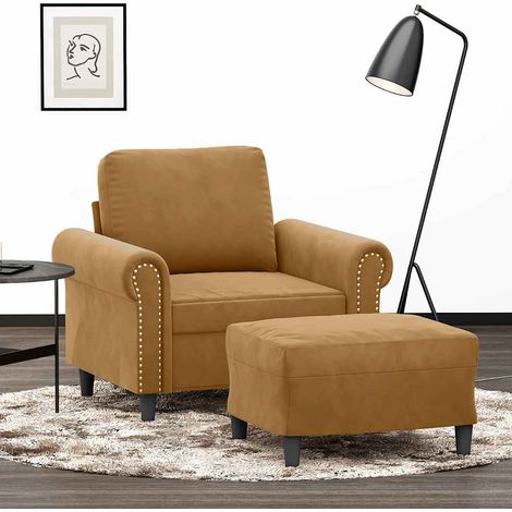 Sessel mit Hocker Braun 60 cm Samt