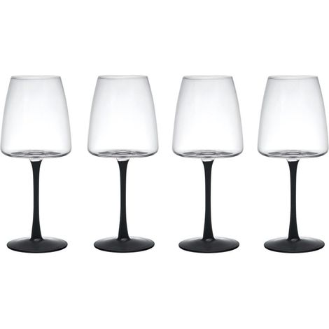 Verres à vin blanc en cristal, lot de 4, 400ml, Verres à vin blanc avec tiges noires - 100% cristal sans plomb - Emballage cadeau et lavable au lave-vaisselle (1/5)