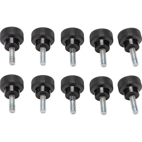 10 vis à main moletées à tête ronde, écrou de serrage, noir M6x25x20