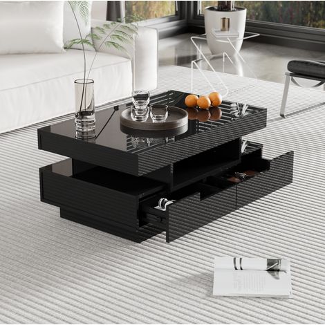 MEUBLIV Couchtisch 80x50x36 cm Schwarz – LED, 4 Schubladen, viel Stauraum (1/5)