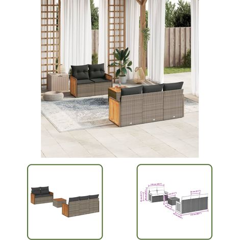 The Living Store 6-tlg. Garten-Sofagarnitur mit Kissen Grau Poly Rattan - Gartenmöbel - Gartensorte - Outdoor Möbel - Lounge Set - Rattan Gartenmöbel