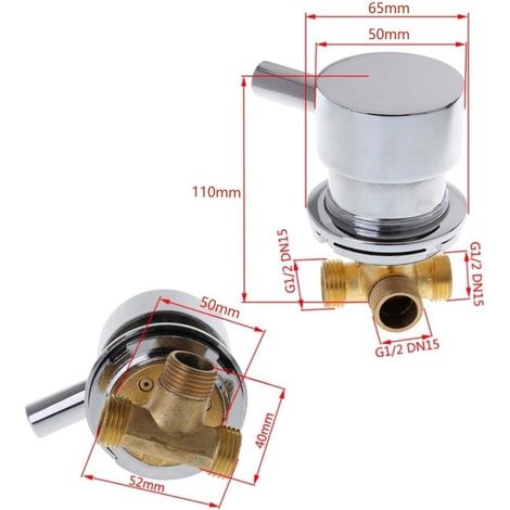 Mitigeur de cabine de douche, robinet mitigeur eau chaude/eau froide, robinet mitigeur double sortie G1/2 pour douche (1/5)