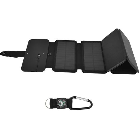 Batterie externe solaire pliable à double sortie, chargeur universel portable à charge directe pour alimentation mobile Proof 3, noire, 5 volets (1/5)