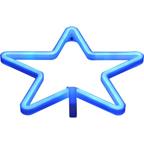 Enseigne lumineuse LED en forme d'étoile, néon bleu, pour fête d'anniversaire ou salon. Alimentation USB/piles. (1/5)