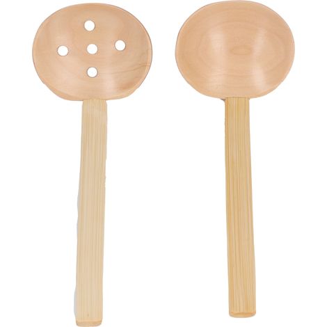 2 cuillères en bois robustes et légères pour une utilisation quotidienne en cuisine, design ergonomique et finition brillante. (1/5)