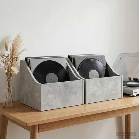 vidaXL Scatola per dischi LP 2 pz Grigio Cemento 37 x 33 x 32 cm