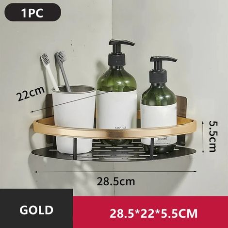 Étagère de salle de bain (dorée) en alliage d'aluminium, porte-shampoing, organisateur de maquillage, étagère de douche, accessoires de salle de bain, étagère d'angle murale sans perçage (1/5)
