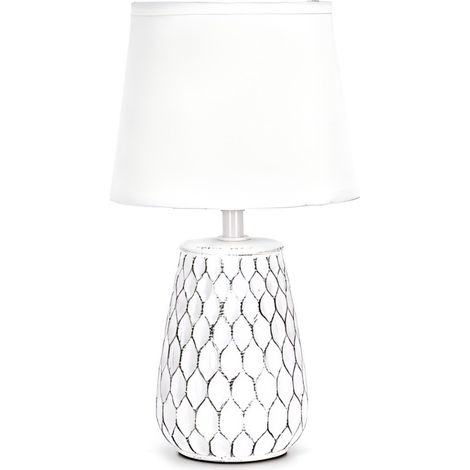 Lampe Déco Céramique Blanche Effet Vieilli - Douille E14 - Style Rustique - Ambiance Chaleureuse (1/3)
