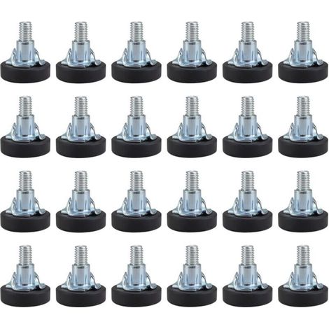 24 pieds de meubles réglables, avec base en plastique PVC antidérapante, réglage de hauteur maximal de 20 mm et écrous carrés. (1/4)
