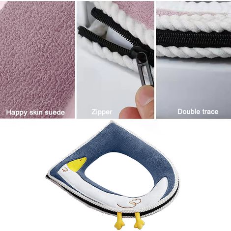 Tapis de siège de toilette en peluche chaude et lavable, épais, avec poignée et fermeture éclair. Ensemble de toilette mignon et lavable. (1/5)