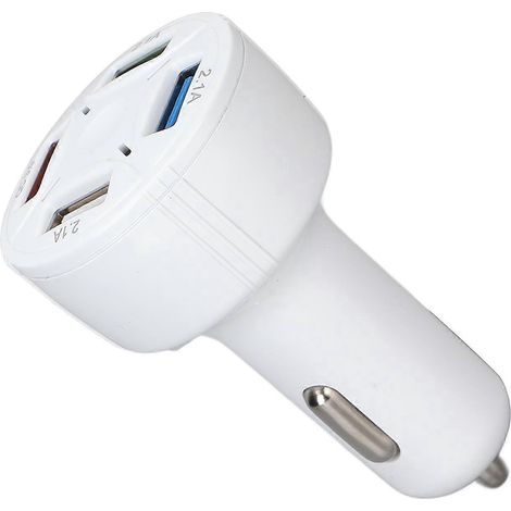 Kfz-Ladegerät mit 1 USB-Anschluss und 4 Ausgängen, QC3.0, feuerhemmend, Mehrfachschutz, Plug & Play, universell, 12–32 V, Weiß